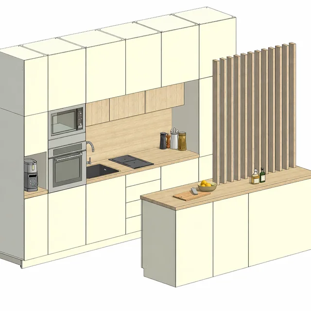 Modern Kitchen with Island and Wooden Slats — 3